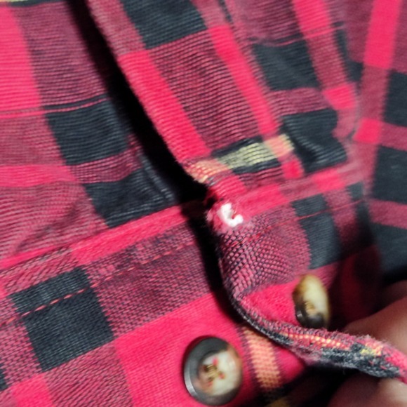 VTG EDDIE BAUER LEGENDS Men Large Red Black Plaid Cotton Button Outdoor Shirt - Picture 14 of 16
